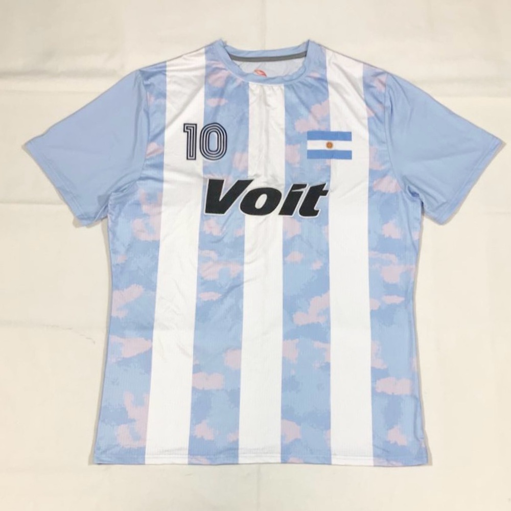 NWOT Voit Tramever Mens XL Soccer Jersey Shirt #10 Messi Crewneck Camo Pink Blue